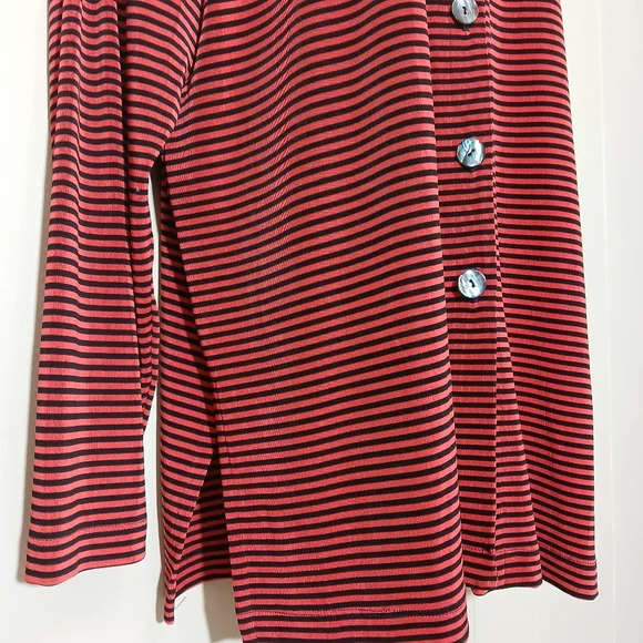 Chico's Travelers Red Black Striped Cardigan Knit Jacket Slinky Work Travel - Picture 4 of 6